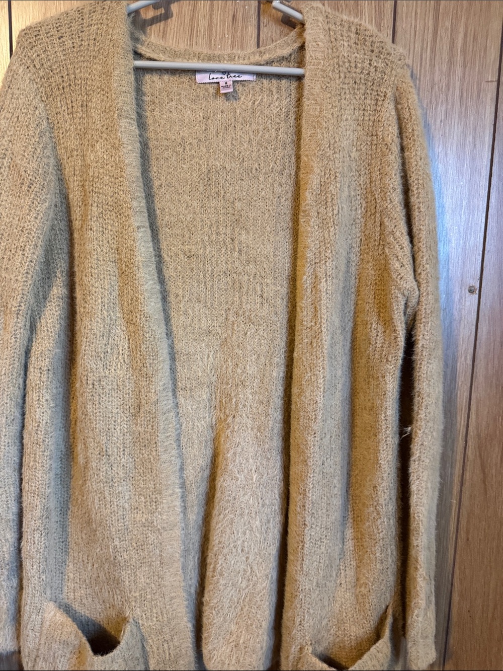 Love Tree Long Open-Front Cardigan in Tan
